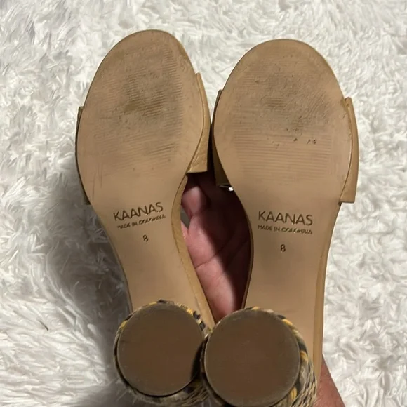 Kaanas Tobago Tan Leather Multicolor Braid Wrapped Block Heel Slides Sandals 8 - Picture 6 of 9